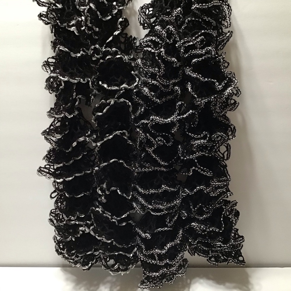 Bundle 2 for $10 Women’s Hand Knit Ruffle Scarves, Black/Silver.